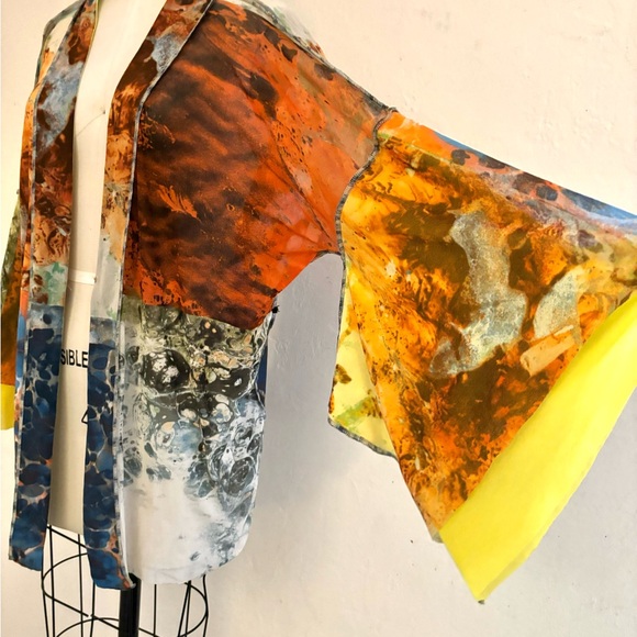 Jean Paul Gaultier 90s Rare Multicolor Kimono Top/Duster mesh wide flared sleeve - Picture 10 of 12